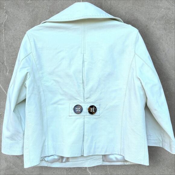 Vintage Spiegel White Leather Double Breasted Jacket Size 12 - Picture 2 of 10